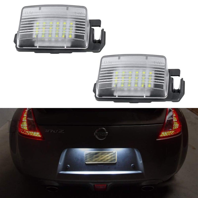 Gempro 2Pcs LED License Plate Light Lamp Assembly Replacement For Nissan 350z 370z GT-R Cube Leaf Sentra Versa 5D/4D Infiniti Q60 G35 G37 G25, Powered by 18SMD Xenon White LED Lights - Image 1